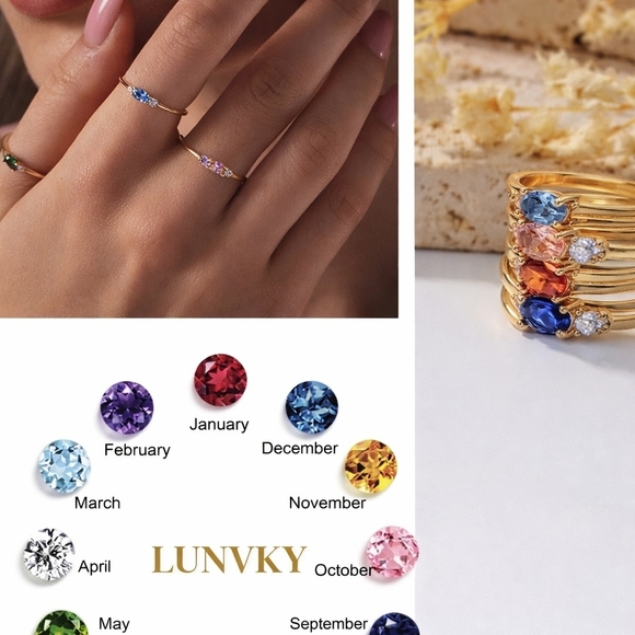 Jewelry - 18k GoldPlated Birthstone Stacking Rings - RED GARNET SIZE 7